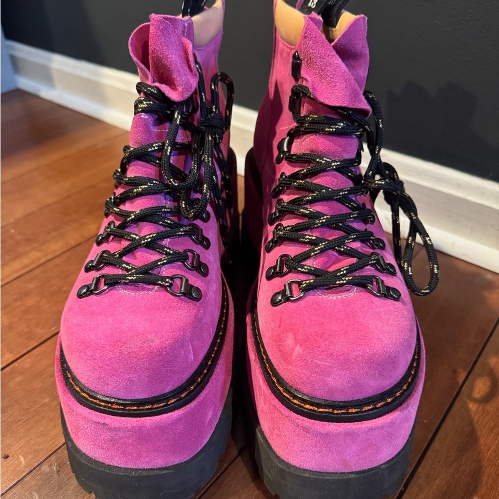 R13 Fuchsia Lace Up Boots with Black Accents